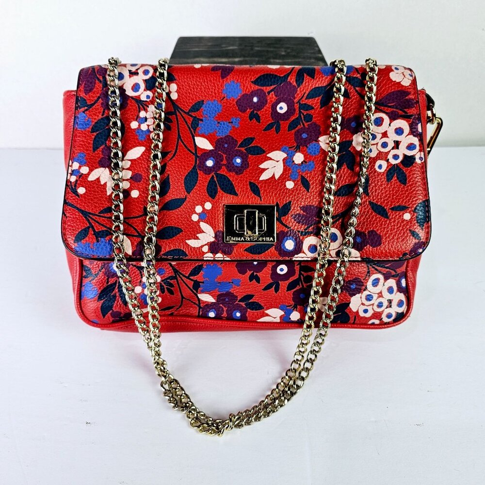 Emma & Sophia Floral Leather Coral Purple Handbag